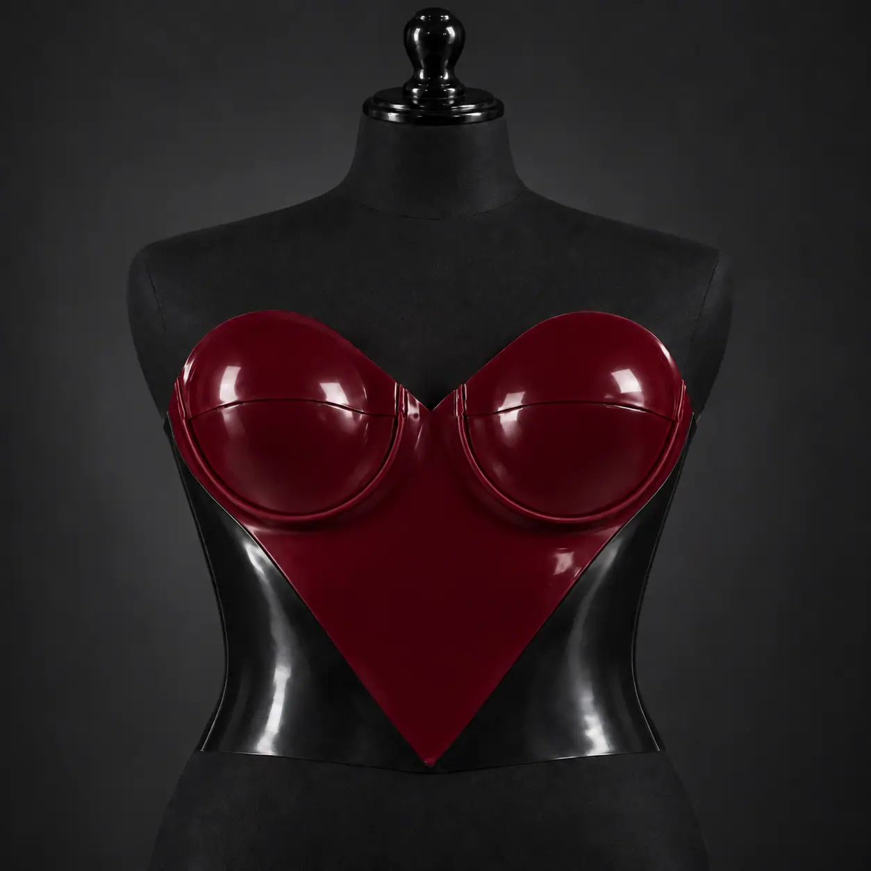 Heart Shape Bustier in Wine / Black latex — front view